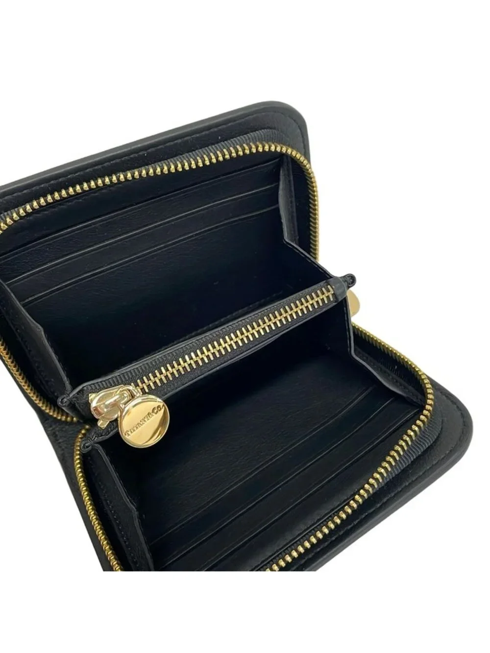 Tiffany & Co Coin Case Black Zip Around Leather